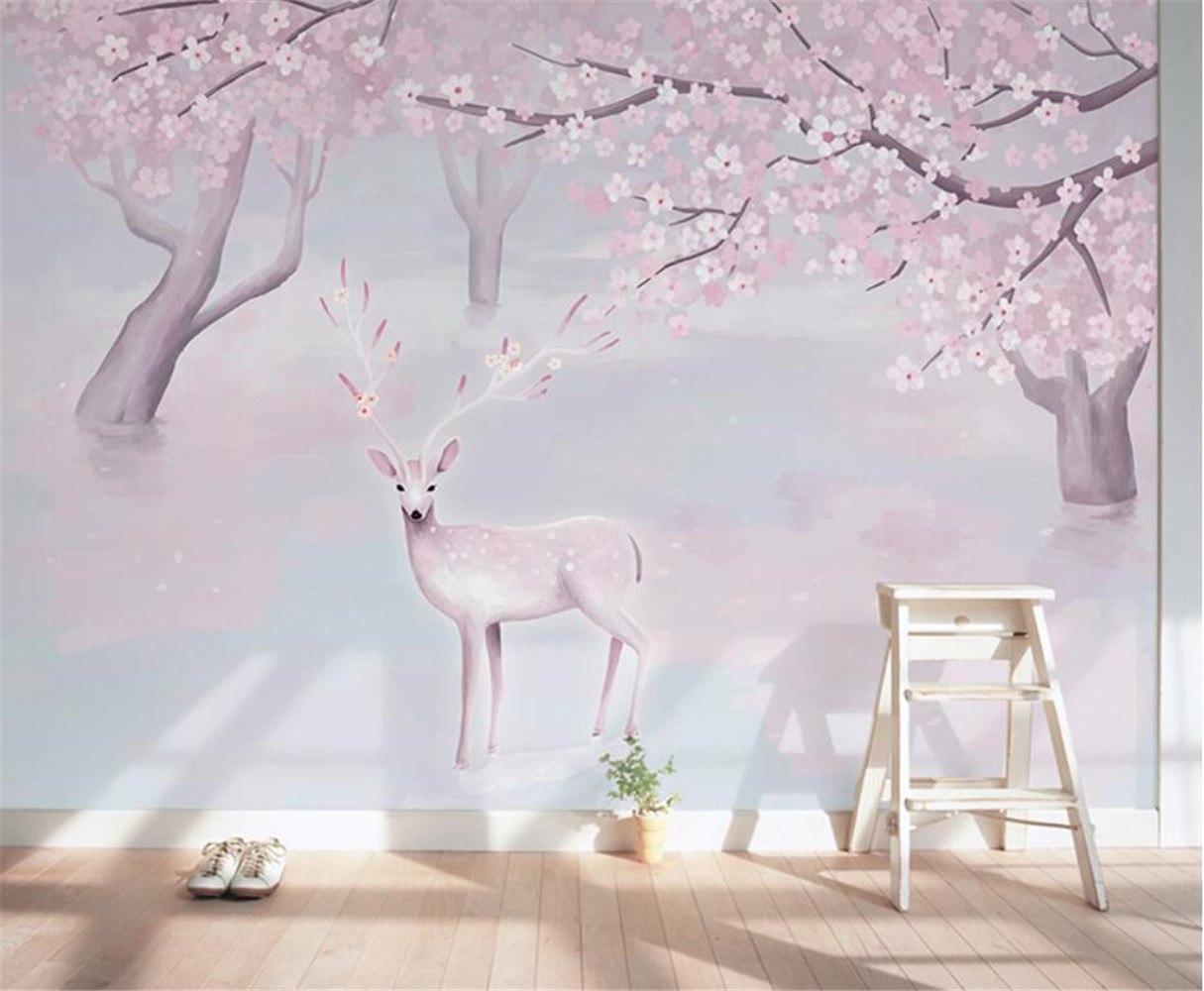 Home Improvement Background - วอลเปเปอร์ติดผนังลายกวางเอลค์สไตล์นอร์ดิก ตกแต่งบ้าน โซฟา ผนังห้องนั่งเล่น วอลเปเปอร์ตกแต่งบ้าน