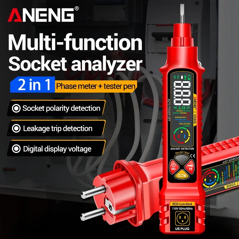 Circuit Breaker Finder - เครื่องวิเคราะห์วงจรซ็อกเก็ตดิจิตอล ANENG เครื่องตรวจหาเซอร์กิตเบรกเกอร์ เครื่องตรวจจับแรงดันไฟฟ้า ขั้วไฟฟ้า และการรั่วไหลของซ็อกเก็ต