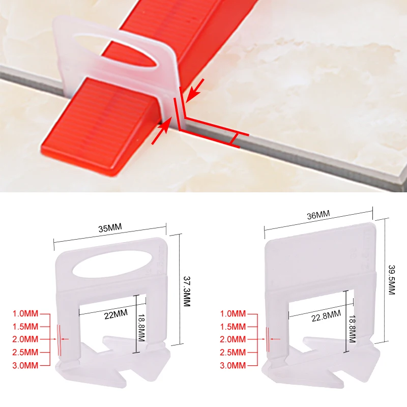 Tile Leveling Clip - คลิปปรับระดับกระเบื้องเซรามิก 100 ชิ้น ขนาด 1/1.5/2/2.5/3 มม.