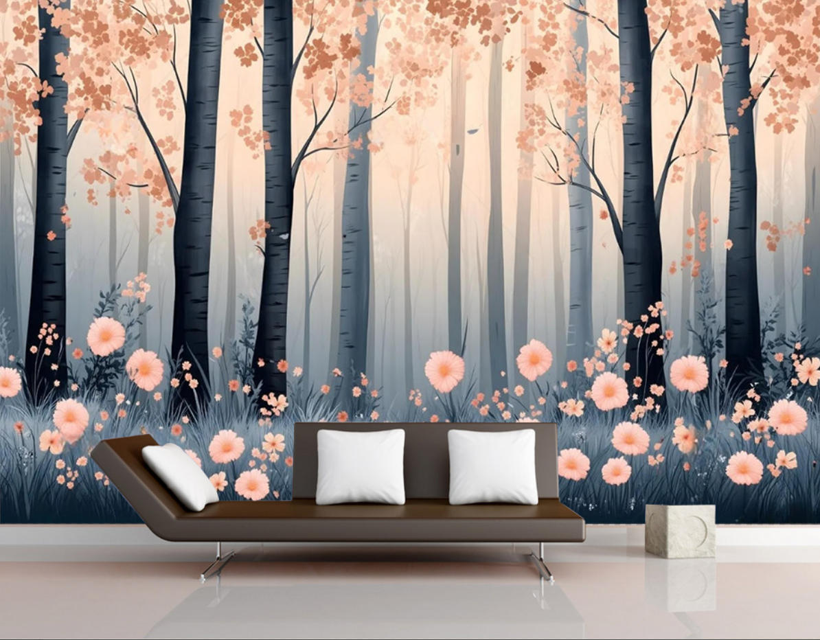 Home Improvement Background - วอลเปเปอร์ป่าสีเขียวแบบกำหนดเองสำหรับตกแต่งห้องนั่งเล่น การปรับปรุงบ้าน พื้นหลังทีวี วอลเปเปอร์ภาพถ่ายดอกไม้ป่าสไตล์วินเทจ