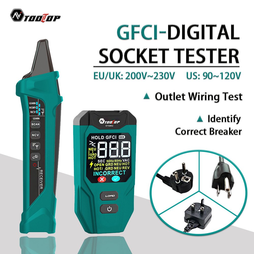 Circuit Breaker Finder - เครื่องมือค้นหาเบรกเกอร์วงจรไฟฟ้าดิจิตอล TOOLTOP ET32 ตรวจจับสายไฟแบบมี/ไม่มีนิวทรัล ตรวจจับเต้ารับ GFCI